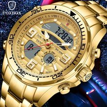 Gents Heavy Large Gold Dual Time Face Silver Stainless Steel Bracelet Watch Box