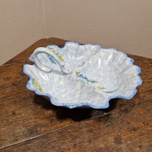 Vintage Blue Victoria Hand Painted Three Section Dish with Handle