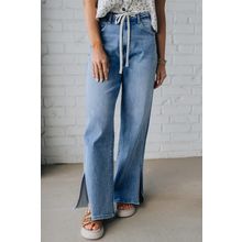 Myosotis Slit Leg High Rise Drawstring Casual Jeans