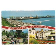 multiview, CLACTON-ON-SEA, ESSEX used vintage postcard by Constance 1975 stamp =