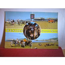multiview, DONKEYS AT WESTON-SUPER-MARE, SOMERSET used postcard =