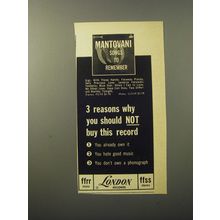 1960 London Records Ad - Songs to Remember by Mantovani - 3 reasons why