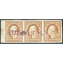 346, Used 4¢ XF Strip of Three Stamps With PL# * Stuart Katz