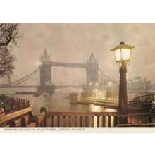 TOWER BRIDGE AND THE RIVER THAMES, LONDON, BY NIGHT : POSTCARD .