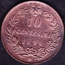 1894 B/I Italy 10 Centesimi Coin