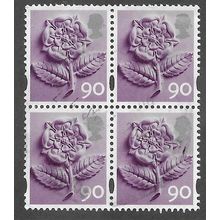 ENGLAND BLOCK OF 4X '90P' TUDOR ROSE ' (EN20) FINE USED (EBID76-248)