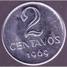 1969 Brazil 2 Centavos Coin