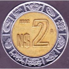 1992 Mexico 2 Nuevos Pesos Coin