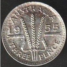 1955 Australia 1 Threepence Silver Coin