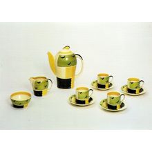 Vintage Coffee Pot Bowl Cups Saucers Kestrel Shape Pottery Earthenware Postcard