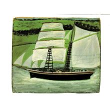 Alfred Wallis Big Ship Sailing Past Green Fields Painting Postcard