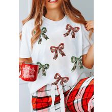 White Christmas Bowknot Graphic Cotton Blend T Shirt