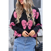Black Valentine Bowknot Knitted Round Neck Fashion Sweater
