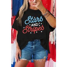 Black July 4th Stars AND Stripes Vintage Letter Graphic Tee