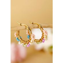Gold Beaded Flower Hoop Alloy Earrings