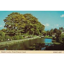 Peak Forest Canal Marple Locks Elderly People at Riverbank Lancashire Postcard