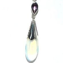 Sterling Silver Man Made Moonstone and Amethyst Teardrop Pendant