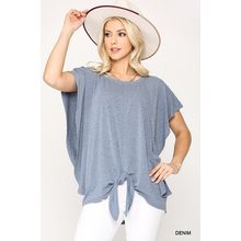 Women's Leopard Jacquard Knit Jersey Top With Front Tie Ruffled Sleeve
