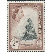 Swaziland QEII 1961 2c Black & Brown Mounted Mint MM SG 80 Stamp Married woman
