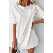 White Solid Color Round Neck Basic Tunic T Shirt