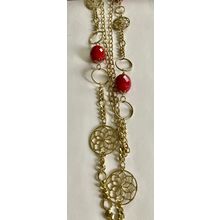 Double Layered Red Faceted Bead 36" Necklace 3517