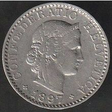 1897 B Switzerland 20 Rappen Coin