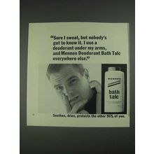 1967 Mennen Bath Talc Ad - Sure I Sweat
