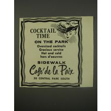 1956 Caf de la Paix Restaurant Ad - Cocktail Time on the Park