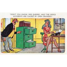 Sexy Secretary Must Fix Boss Drawers Opening Old Comic Postcard