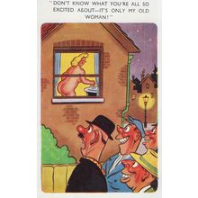 Sexy Fat Lady Taking A Bath Bathing Voyeur Old Comic Postcard