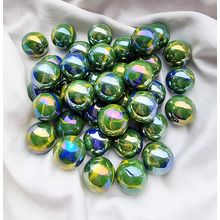 PEACOCK - 12 Beautiful Glass Marbles, Green, Blue, Yellow Swirl, 22mm, Brand New