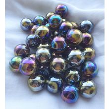 MYSTERIOUS GIRL *DISCONTINUED* 25 Glass Marbles, Oilslick & Yellow Swirl, 16mm