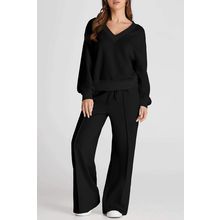 Black V Neck Cropped Seamed High Waist Sports Wear