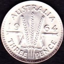 1964 Australia 1 Threepence Silver Coin