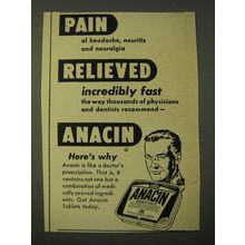 1950 Anacin Medicine Ad - Pain of headache, neuritis and neuralgia relieved