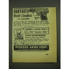 1952 Stoeger Arms Baby Auto Pistol Ad - Babyauto world's Smallest .22 Calibre