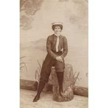Tomboy Woman On Old Wood Log Real Photo Antique 1903 Postcard