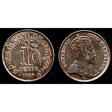 Ceylon Ten Cents 1909 Used Coin 10c King Edward VII Sri Lanka