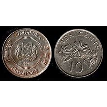 Singapore Ten Cents 1991 Used Coin 10c Plant Coat of Arms