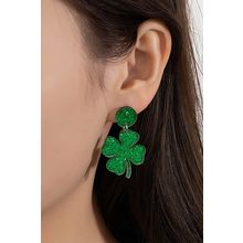 Blackish Green St Patricks Shamrock Shape Stud Earrings