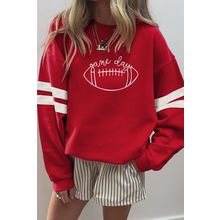 Fiery Red game day Rugby Embroidered Oversize Varsity Sweatshirt