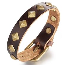 New Punk Rock Gold Rivet Leather Bangle