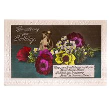 REMEMBERING YOUR BIRTHDAY .. used vintage postcard flowers