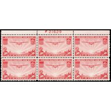 C22, Mint VF NH 50¢ Top Plate Block of Six Stamps ^^ Stuart Katz