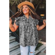 Black Rose Floral Print Ruffle Sleeve Plus Size Shift Top