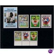 GUYANA 1985 CLIVE LLOYD CRICKET SET 7 VALS U/M MINT