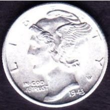 1943 D USA 10 Cents Silver Coin Mercury