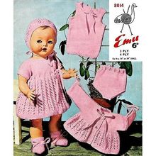 Vintage Doll Knitting Pattern Emu #8014 Lace Wool 6 Piece Set 16"- 20" Baby Doll