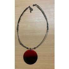 VINTAGE WIRE BEADED NECKLACE WITH RED ROUND PENDANT 21cm-LONG (P3)