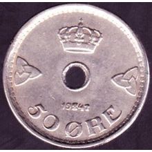 1947 Norway 50 Ore Coin